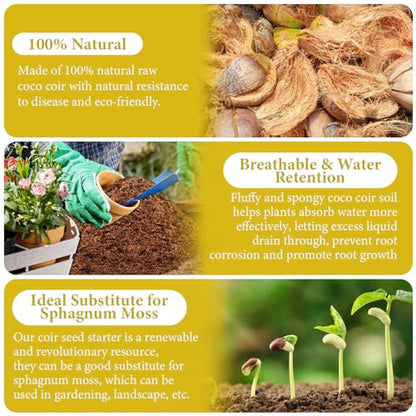 3 Pack Organic Coco Coir Brick for Plants, Natural Coconut Coir Soil | Moisture Retention, Coconut Fiber Substrate for Seed Starting, Soil Amendment, Potting Mix, Gardening, Composting & Reptile - size: 3 Pack