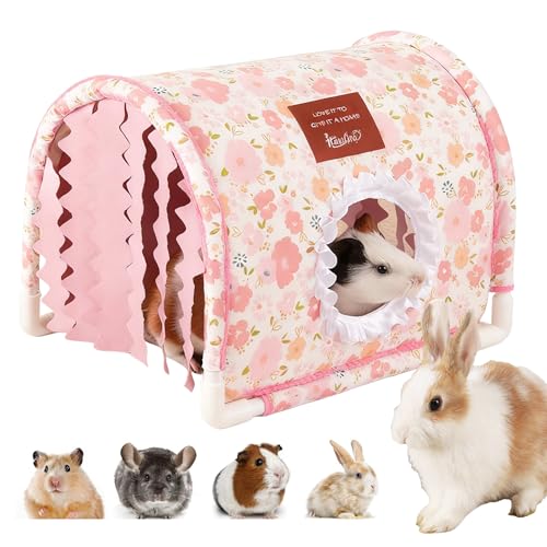 Guinea Pig Hideout Bottomless Guinea Pig Tunnel with Curtain | Large Guinea Pig Hide Washable Small Animal Tunnel Hide Guinea Pig Accessories for Dwarf Rabbit/hamster/ferret (Pink, Large) - color: Pink, size: Large