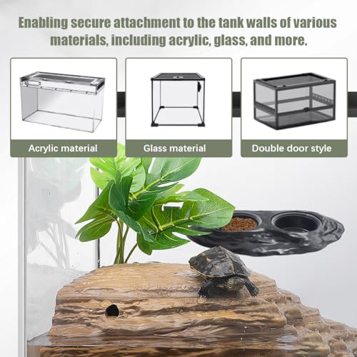 La La Pet 2Pcs Magnetic Reptile Feeding Ledge Double Bowl Feeder Tray with 4 Cups Reptiles Food & Water Dishes for Crested Gecko Bearded Dragon Lizards Chameleons