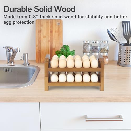 2-Tier Wooden Egg Holder for 36 Eggs | Wooden Egg Holder Countertop with Carry Handle for Chicken, Duck, and Quail Eggs (Stackable) - color: Stackable