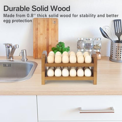 2-Tier Wooden Egg Holder for 36 Eggs | Wooden Egg Holder Countertop with Carry Handle for Chicken, Duck, and Quail Eggs (Stackable) - color: Stackable
