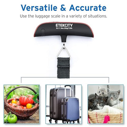 Etekcity Luggage Scale, Digital Weight Scales for Travel Accessories Essentials Suitcases , Portable Handheld Scale with Temperature Sensor, Rubber Paint, 110 Pounds, Battery Included | Travel Essentials, Air Travel, Suitcase, Hanging Hook, Rubber Grip, B