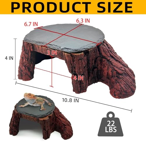 Bearded Dragon Basking Platform,Reptile Hide Cave with Heat Storage Slate Rock,Leopard Gecko Climing Decor Tank Accessories for Turtle,Ball Pythons,Lizard,Snake,11×7×3.5 inch