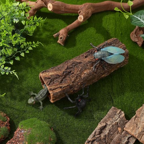 VOSAREA Reptile Shelter Wooden Hollow Tree Trunk Hideout for Gecko Lizard Spider Turtle Tank Hideouts Terrarium Decor Climbing Habitat