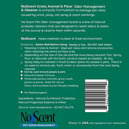 No Scent Crate Kennel & Floor Probiotic Cleaner Spray for Dog Cat Pet Odor Stains (8 Fl Oz / 237 mL) - size: 8 Fl Oz (Pack of 1)