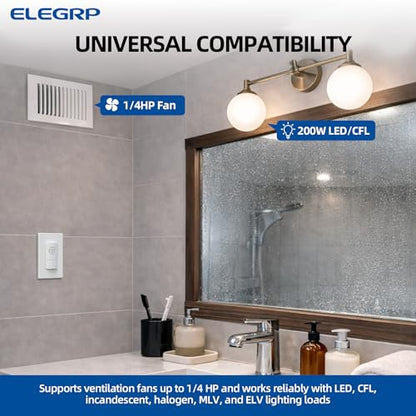 ELEGRP Dual Combination Humidity Sensor Switch with Light Control, Exhaust Fan Automate Ventilation, Moisture Control, Air Circulation for Bathroom, Ground Wire Required, Single Pole, White, 2 Pack - style: Fan & Light Control