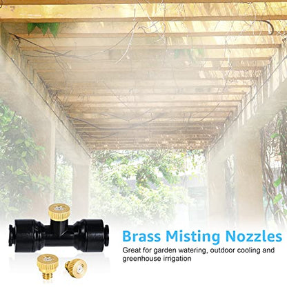26FT Misters for Outside Patio, 7 Brass Nozzles, 3/4 Inch Adapter | Creates cooling fine mist for compact patios, gardens and greenhouses; 8M preassembled line supports easy DIY setup. - size: 26FT