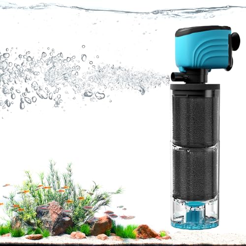 Submersible Aquarium Filter, Upgraded 50-150 Gallon Fish Tank Filter with Fish Guard, Internal Whisper Pump for Turtle Tank, Fresh/Saltwater, Debris Tray, Check Valve, 12-Inch