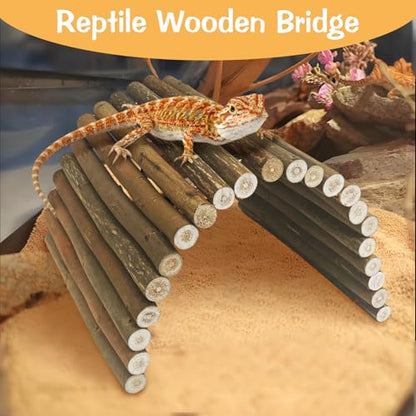 BNOSDM Reptile Wood Hideout Bridge Flexible Hammock 3PCS Reptile Habitat Accessory Set Bearded Dragan Tank Accessaries for Lizard Turtle Hermit Crabs Ball Python Gecko