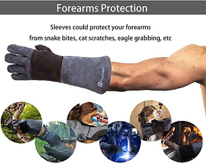 IC ICLOVER 52 Inch Aluminum Alloy Snake Tongs+Snake Bite Proof Gloves, Professional Standard Reptile Grabber Rattle Snake Catcher Wide Jaw Handling Tool, 16inch Animal Handling Gloves