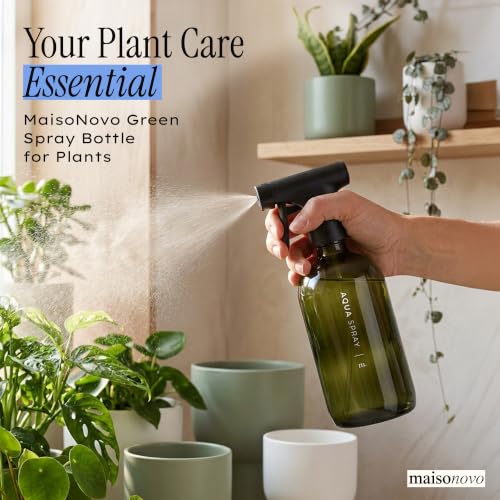 MAISONOVO Dark Green Glass Spray Bottle 16 oz Pack of 2 - Dark Green Spray Bottle for Plants with Fortified Glass & Fine Mist - Ideal for Gardening, Misting, Seedlings & Indoor Plant Care - 16 Labels - color: Dark Green
