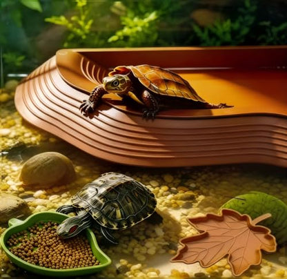 Turtle Water Dish with Ramp, Reptile Pool & Accessories | Turtle water dish with built-in ramp, soaking pool, and food bowl. Pet-safe resin, non-slip base, easy to clean for reptiles.