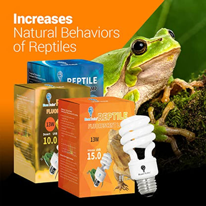 Bluex Bulbs 2 Pack 13-Watt Reptile Light - Intense UVA/UVB, 15.0 UVB, Compact Florescent, Suitable for Desert Reptiles & Amphibians, Promotes Natural Behavior, CFL Bulb - style: UVB 15.0