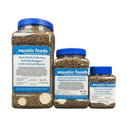 Calcium Blocks Included in Snail & Shrimp, 4mm-3/16 Sinking 40% Protein Nuggets for Snails, Shrimp, Crabs, All Bottom Tropical Fish...2-lbs Jar - size: 2 Pound (Pack of 1)