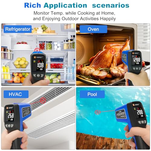 Infrared Thermometer Temperature Gun -58°F ~1076°F(-50~580℃), Digital Thermometer Temp Gun with Adjustable Emissivity & Max and Min Measure, Laser Temp Gun for Cooking, Pizza Oven, Grill & Engine