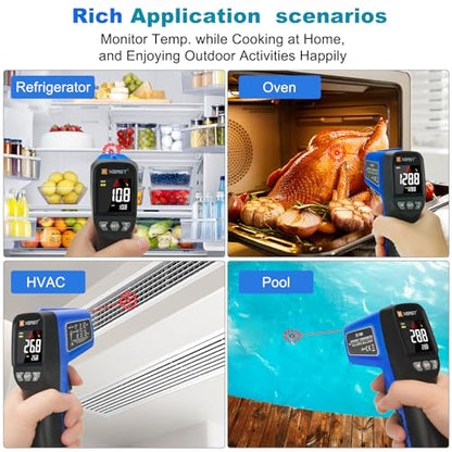 Infrared Thermometer Temperature Gun -58°F ~1076°F(-50~580℃), Digital Thermometer Temp Gun with Adjustable Emissivity & Max and Min Measure, Laser Temp Gun for Cooking, Pizza Oven, Grill & Engine