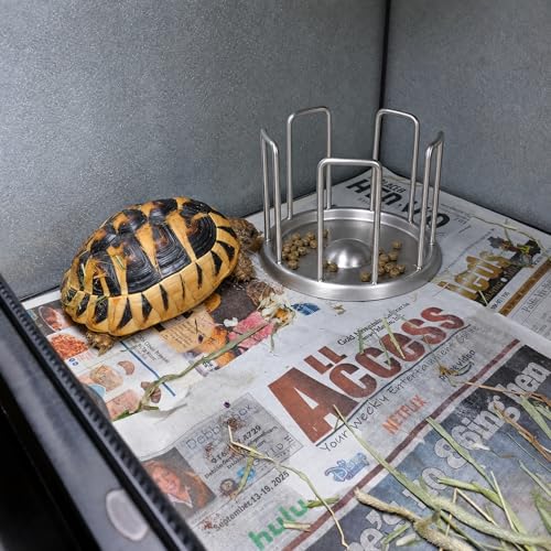 Tortoise Feeding Bowl, Stainless Steel Anti-Climb Reptile Food Dish, No-Mess Feeder for Tortoises, Box Turtles，Works to Keep Food in Place