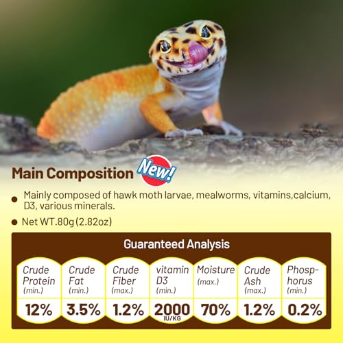 Crested Gecko Food, Silkworm Paste Reptile Food Made with Fresh Insects Gecko Food Complete Diet 2.82oz