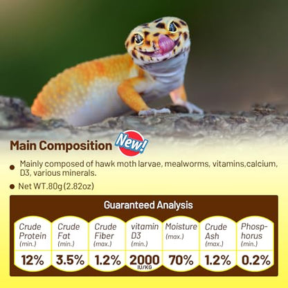 Crested Gecko Food, Silkworm Paste Reptile Food Made with Fresh Insects Gecko Food Complete Diet 2.82oz