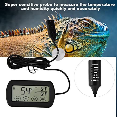 Digital Thermometer Hygrometer with Probe for Egg Incubator Reptile Tank, Indoor Outdoor Temperature and Humidity Gauge with Suction Cup, Min Record, Fahrenheit Celsius Switchable