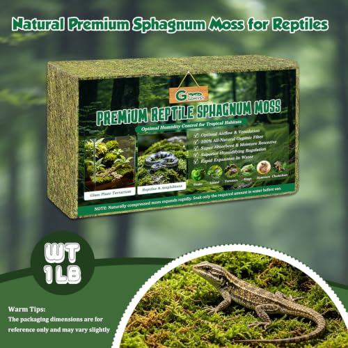 1 LB Sphagnum Moss for Reptiles, 25QT Natural Sphagnum Compressed Moss for Reptile Moss Bedding, Leopard Gecko, Snake, Turtles, Amphibians, Tank Bedding, Terrarium Humidity Control Substrate - color: moss-1lb