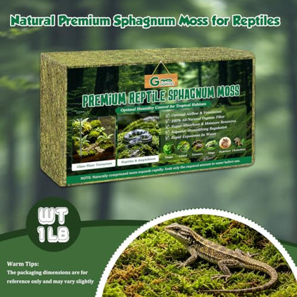 1 LB Sphagnum Moss for Reptiles, 25QT Natural Sphagnum Compressed Moss for Reptile Moss Bedding, Leopard Gecko, Snake, Turtles, Amphibians, Tank Bedding, Terrarium Humidity Control Substrate - color: moss-1lb