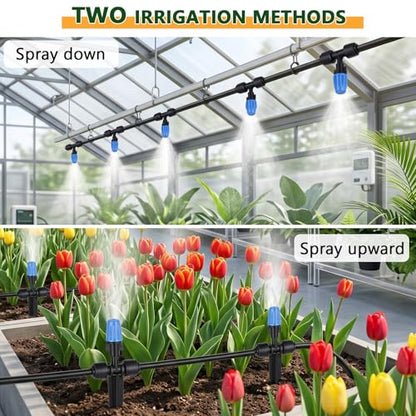 New Quick Connect Drip Irrigation System, Automatic Mist Irrigation Kit with Replaceable Tubing and Misting Nozzles for Garden, Greenhouse and Lawn