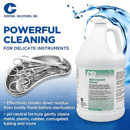 CSI Central Solutions Multi Enzymatic Cleanser - Hospital Grade Medical Instrument Cleaner for Presoak and Manual Processing, 1 Gal - Morning Mist - style: Morning Mist