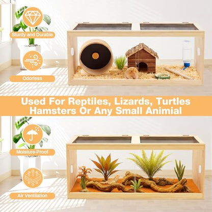 CroBlissful 47" L x 16" W x 16" H Bearded Dragon Enclosure Tank (44 Gallons) –Reptile Enclosure, Lizard Terrarium with Sliding Door & Metal Mesh Top, Suitable for Reptiles, Hamsters (Solid Wood Style)