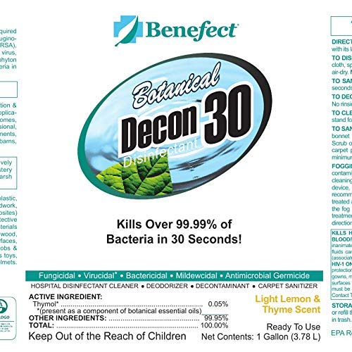 Benefect Botanical Decon 30 Disinfectant Cleaner - All Natural Formula for Effective Cleaning Power - Ideal for Restoration Jobs & Water Damage - 4 Gallons (4 Pack of 1-Gallons) - size: 128 Fl Oz (Pack of 4)