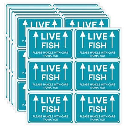 60PCS Live Fish Stickers Shipping Supplies,Please Handle with Care This Side Up Arrow Warning Stickers,Live Fish Shipping Labels(2"x3")