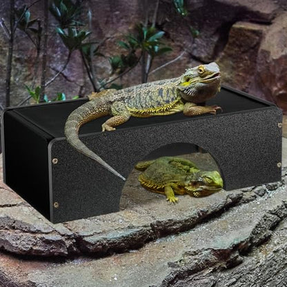 Weysat Large Bearded Dragon Basking Platform 12.6x7x4 Inch Reptiles Habitat Cave Hideout with Heat Storage Slate Stone Gecko Basking Rock Climbing Accessories for Snakes Leopard Crested Lizard Turtle