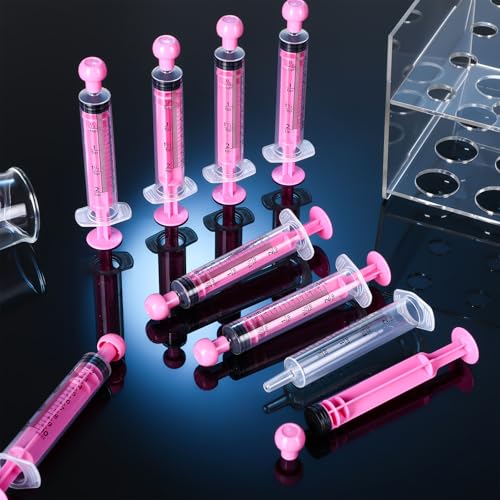 TrelaCo 20 Pack 10ml Oral Syringes with Cap for Liquid Plastic Syringe Without Needle Measuring Dispensing Tools Individually Sealed for Pets Feeding Lab Sample Injection(Pink) - size: Pink