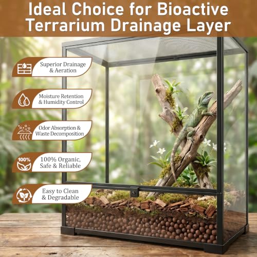 Riare 4LBS Expanded Clay Balls Terrarium Substrate for Reptiles - 100% Organic Lightweight Clay Pebbles Substrate Frogs False Bottom Substrate, Bioactive Terrarium Substrate for Drainage and Moisture - color: 4LB