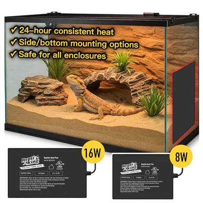 Reptile Heat Pad, 6" X 8" 8W, Heating Pad for Reptile Tank, Lizard, Snake, Bearded Dragon, Hermit Crab, Leopard Geckos Terrarium Heating Mat, Safe & Durable Heat Pad for Reptiles - size: 8W Reptile Heat Pad