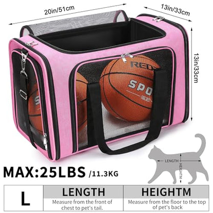 Soft-Sided Cat/Dog/Pet Carrier, Collapsible Pets Travel Carriers | For Big Cats/Small Dogs with Shoulder Strap & Removable Mat, Mesh Puppy Carry Bag, Up to 25 Lbs, TSA Airline Approved (Pink) - color: PINK, size: 20"L x 13"W x 13"H