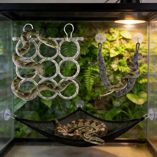 Snake Climbing Rings & Climbing Rope, Snake Reptile Hammock for Small Ball Python Corn Snakes Lizards, Enriched Snake Habitats, Small Reptile Tank Accessories - color: 9-Loop