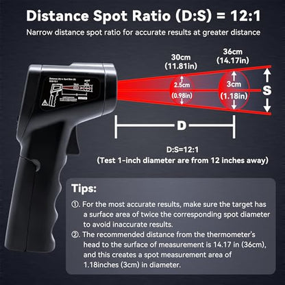 Infrared Thermometer Temperature Gun (NOT for Humans) -58℉~1022℉ (-50℃～550℃) Non-Contact Laser Instant-Read Digital Laser Infrared Ir Thermometer with Backlight(Black) - color: Black