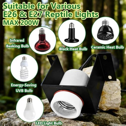 2PCS Reptile Light Fixture,Reptile Terrarium Heat Lamps Holder Bracket with Thermometer,Gecko Ceramic Heating Light Socket,Width-Increased Bearded Dragon Lamp Fixture for Lizard,Turtle,Snake - size: 4.1*2.4*3.5IN | 2PCS