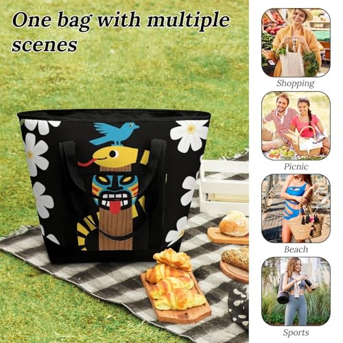 Snake River Totem Insulated Cooler Bag Reusable Grocery Tote Bags Transport Large Lunch Purser for Work Picnic Hiking