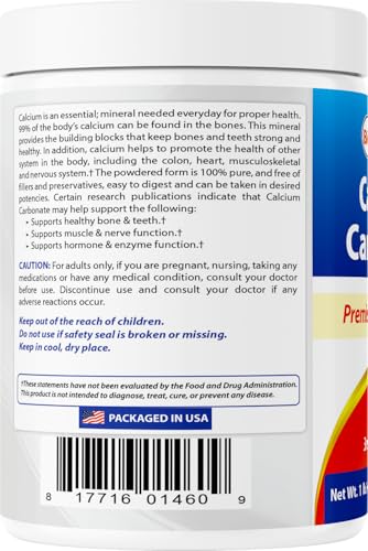 Best Naturals Calcium Carbonate Powder 1 Pound - Food Grade (16 OZ (Pack of 1)) - size: 16 Ounce (Pack of 1)