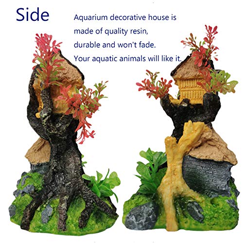 Hamiledyi 4PCS Aquarium Decoration, Fish Tank Artificial Resin Castle Ornaments, Betta Tank Landscape Decorations with Plastic Plants for Shrimp Fish Climbing Hiding - style: Country Rustic