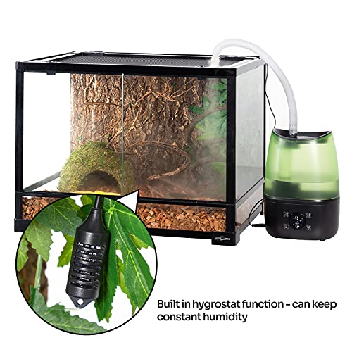 REPTI ZOO Reptile Automatic Fogger 2 IN 1 Digital Timing & Hygrostat Humidifier Remote Control 4L Large Tank Reptile Terrarium Fogger with Extended Hose for Bearded Dragon/Lizard/Gecko/Snake/Tortoise