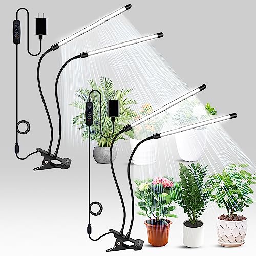 bseah Plant Grow Light for Indoor Plants, Full Spectrum Indoor Grow Light, 10-Level Dimmable and Auto ON & Off Timer (2 Head 2 Pack) - style: 2 Tubes 2 Pack