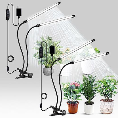 bseah Plant Grow Light for Indoor Plants, Full Spectrum Indoor Grow Light, 10-Level Dimmable and Auto ON & Off Timer (2 Head 2 Pack) - style: 2 Tubes 2 Pack