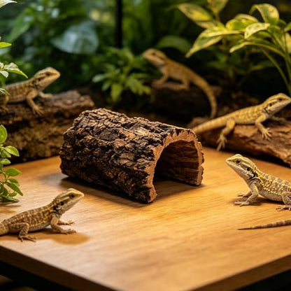 Natural Reptile Hideout: Terrarium Accessory Cork Bark Shelter - Rustic Reptile Tunnel Cave for Leopard Gecko, Bearded Dragon, Snake Climbing Hiding 5.9"X4.5"X3.35" - size: 15.00X11.50X8.50CM