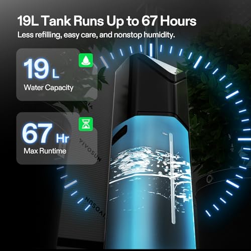 VIVOSUN AeroStream H19 Intelligent Environmental 19L Humidifier with Temp & Humidity Probe, Top Control Panel, Smart Remote Control, Designed Specifically for Use with Grow Tents | VPD Control, Smart Auto Humidity Adjustment, 19L Large Capacity, Grow Syst