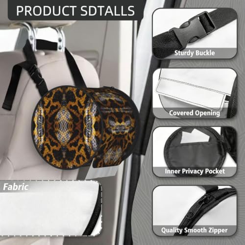 Yellow Snake Print Cylinder Tissue Box Cover Tissue Holder for Bathroom Foldable Car Tissues Box for Home Office