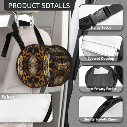Yellow Snake Print Cylinder Tissue Box Cover Tissue Holder for Bathroom Foldable Car Tissues Box for Home Office