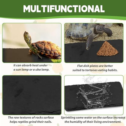 kathson 2 PCS Reptile Basking Platform (15.7 x 11.8 inches), Natural Rock Plate Turtle Food Bowl Feeding Dish Resting Terrace Habitat Decor for Tortoise Turtle Lizard Bearded Dragon Crested Gecko - size: 15.7X11.8inch,2PCS